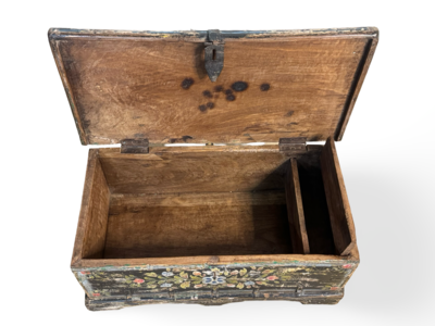 Kist zwart/bloem/beschilderd uniek