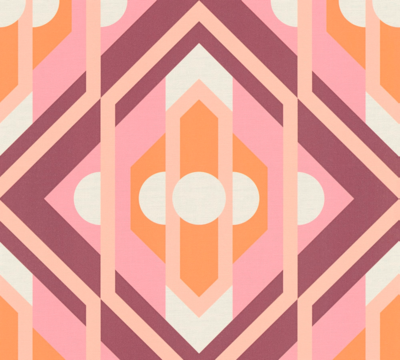 Vliesbehang met geometrische ornamenten in retrostijl - oranje, roze, wit