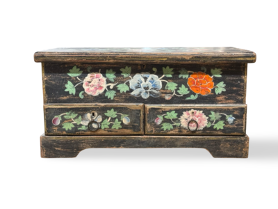 Kist 2 lades hand beschilderd bloem uniek