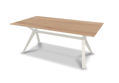 They & Me eettafel Chat - recht met afgeronde hoeken - eikenrustiek bianco olie - onderstel RAL9010 zuiverwit