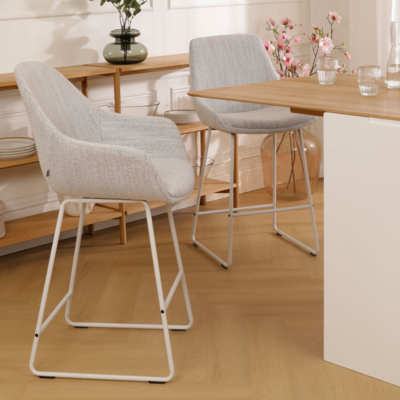 Barkruk Nino-Mae met armleuningen - wit onderstel 75 cm