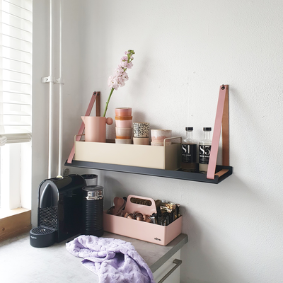 Stalen wandplank 70x20cm - incl. leren plankdragers