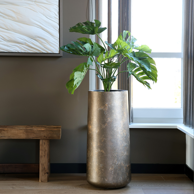KADAX Bloempot met inzetstuk en handgrepen, plantenbak van kunststof in 5 maten, uv-bestendig, weerbestendig, hoog, met 3D-effect, beige, hoogte: 58,5 cm