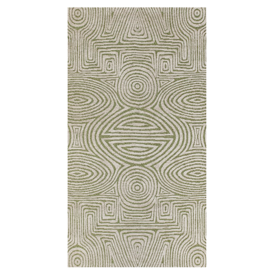 Geometrisch groen vloerkleed Tabasco met cirkels en labyrinten in goudgeel
