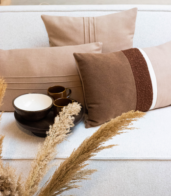 Kussen 3 streep light camel