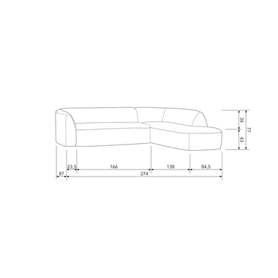 Sloping hoekbank rechts grijs melange