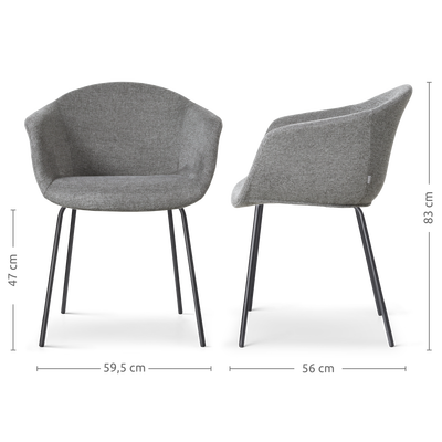 Eetkamerstoel Nora-Otis gestoffeerd - zwart onderstel - met armleuningen