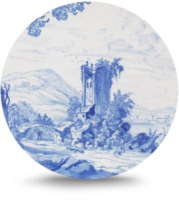 Rond schilderij aluminium Delfts blauwe borden