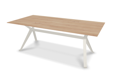 They & Me eettafel Chat - recht met afgeronde hoeken - eikenrustiek bianco olie - onderstel RAL9010 zuiverwit