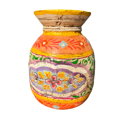 Oude houten pot Handbeschilderd L