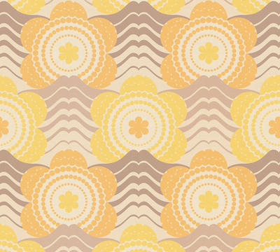 Retro bloemmotief behang - beige, bruin, oranje