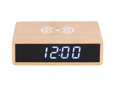 Wekker Fat met telefoonlader LED bruin bamboe