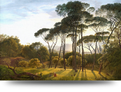 Landschap met parasoldennen - Print op plexiglas