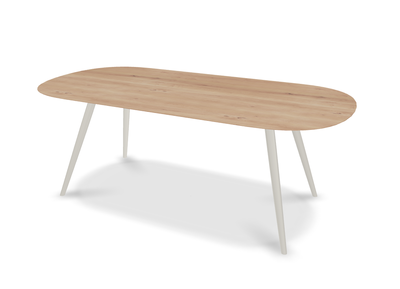 They & Me eettafel Joy – plat ovaal – eiken rustiek bianco olie – onderstel RAL9010 zuiverwit