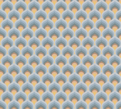 Vliesbehang met retro schubbenpatroon – blauw, bruin, geel